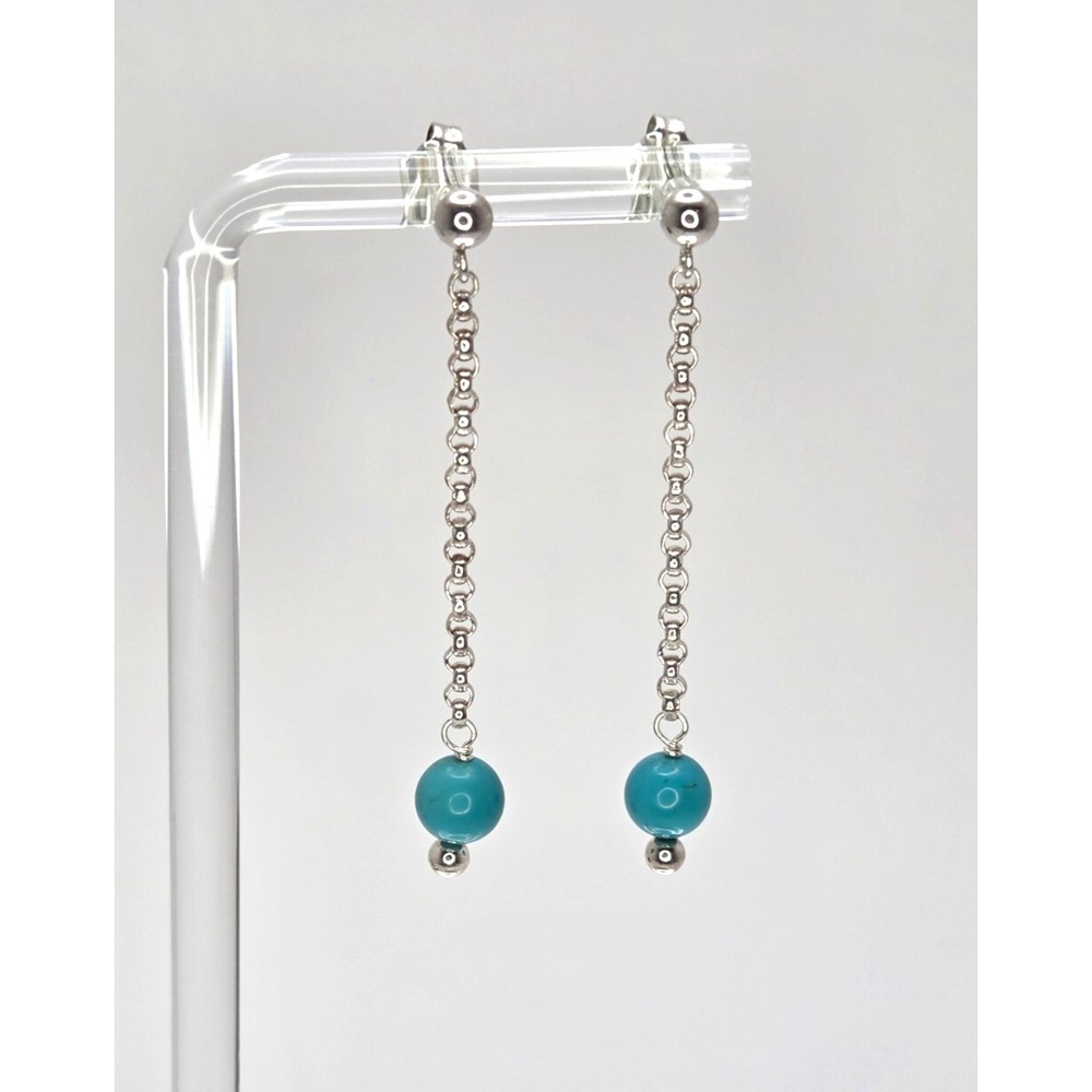 RARE‎ Carolyn Pollack RELIOS Sterling Silver & Turquoise Rolo Chain Earrings
